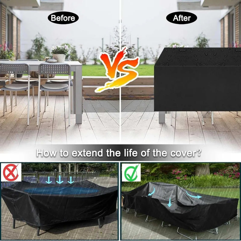 Housse de table de jardin rectangulaire imperméable et anti-UV, Oxford 210D, 36 tailles