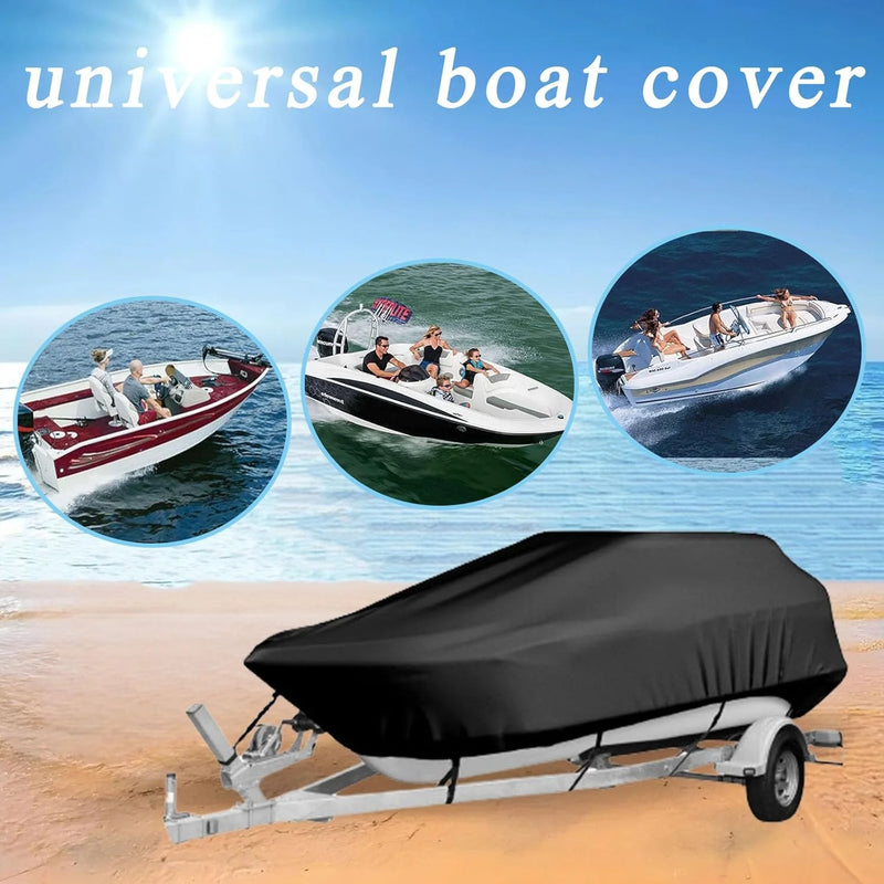 Housse bateau coque en V imperméable anti-UV noire, 4 tailles de 4,2 à 7 m