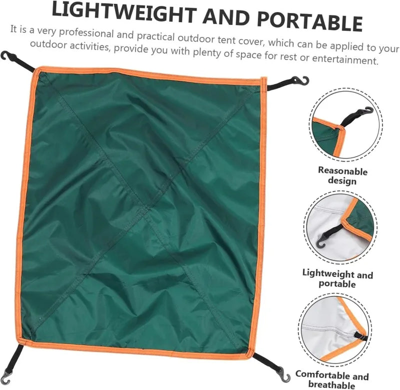Bâche de tente de camping carrée imperméable avec 4 crochets, de 56 à 148 cm, vert ou beige