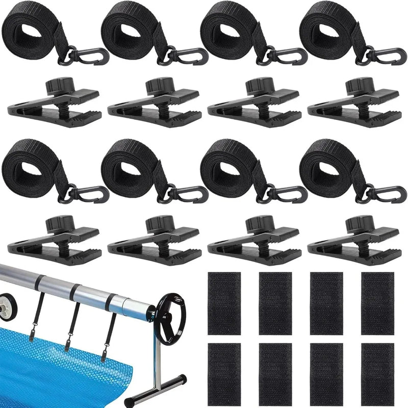 Kit d'attaches pour enrouleur de bâche solaire de piscine, sangles et pinces, 18 ou 24 pièces