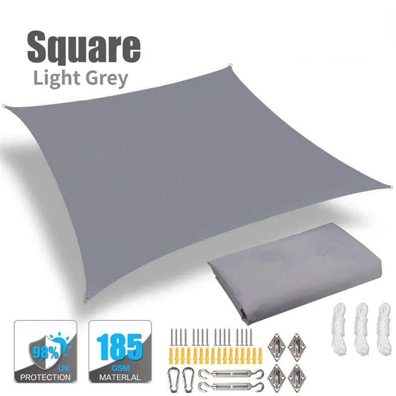 Voile d'ombrage carrée anti-UV en polyester 185 g/m², 3 tailles, avec ou sans kit de fixation