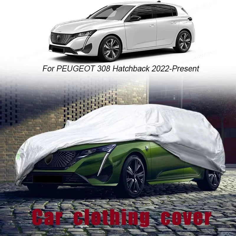 Housse voiture pour Peugeot 308 hatchback et SW (depuis 2022), Oxford argenté, anti-UV, anti-neige