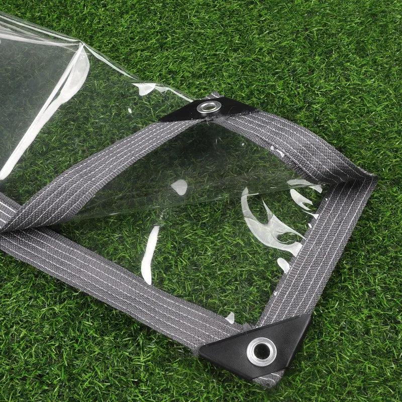 Bâche PVC transparente 0,35 mm à œillets, bordure colorée, 37 tailles