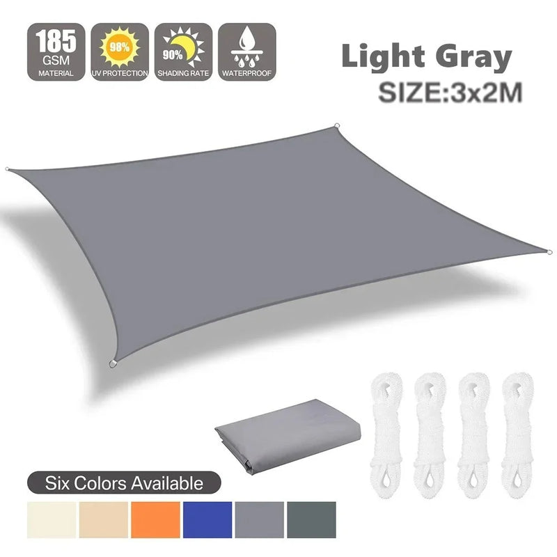 Voile d'ombrage triangulaire ou rectangulaire en polyester enduit PU, 3 coloris, de 2x2x2 à 4x6 m
