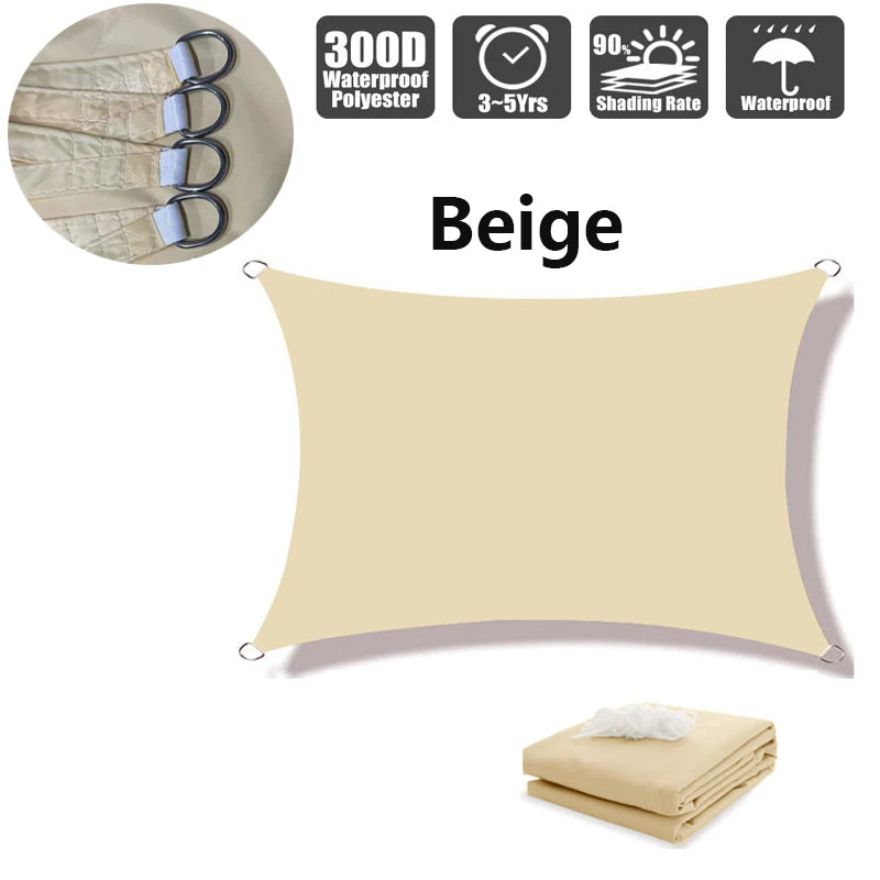 Voile d'ombrage rectangulaire imperméable en polyester 300D, anti-UV, 10 tailles
