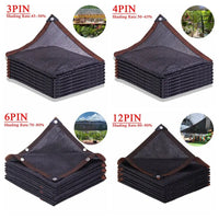 Filet d'ombrage noir PEHD, 4, 6 ou 12 broches, 50 à 90 % d'ombre, 37 tailles