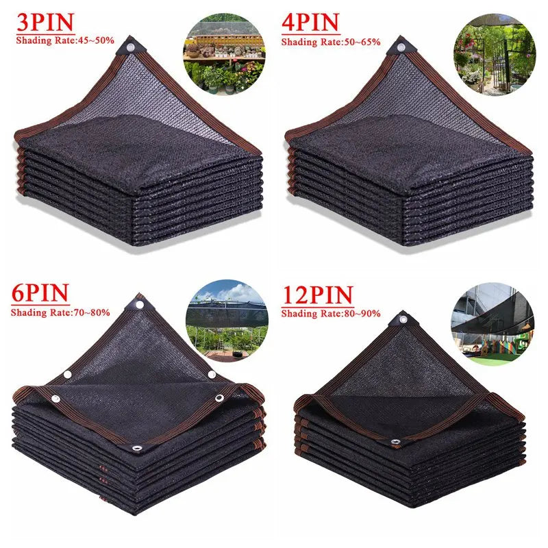 Filet d'ombrage noir PEHD, 4, 6 ou 12 broches, 50 à 90 % d'ombre, 37 tailles