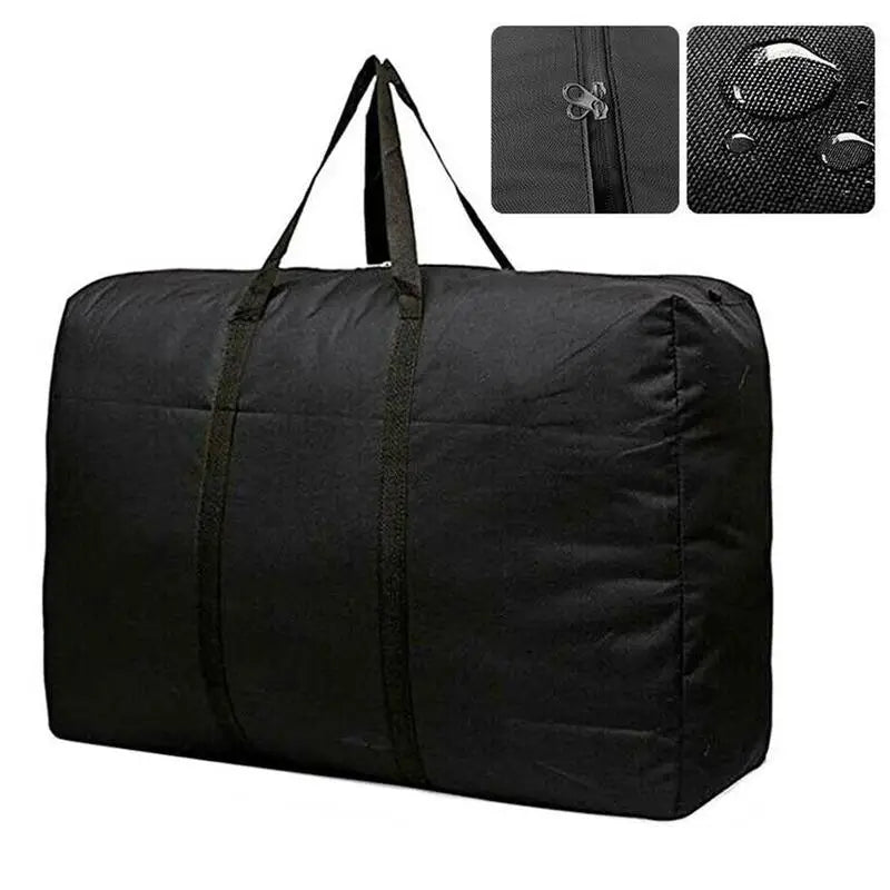 Grand sac de rangement noir 80 x 48 x 25 cm, fermeture éclair, tissu Oxford