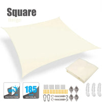 Voile d'ombrage carrée anti-UV en polyester 185 g/m², 3 tailles, avec ou sans kit de fixation