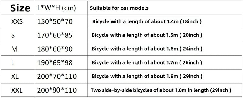 Housse de vélo en polyester 190T anti-UV et anti-pluie, 5 tailles de 170 à 200 cm