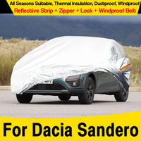 Housse voiture pour Dacia Sandero Stepway 2007-2025 en polyester 190T argenté avec antivol