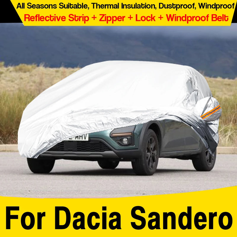 Housse voiture pour Dacia Sandero Stepway 2007-2025 en polyester 190T argenté avec antivol