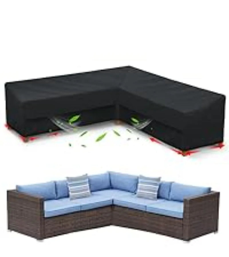 Housse canapé d'angle de jardin en L, Oxford 600D envers PVC noir imperméable, 11 tailles