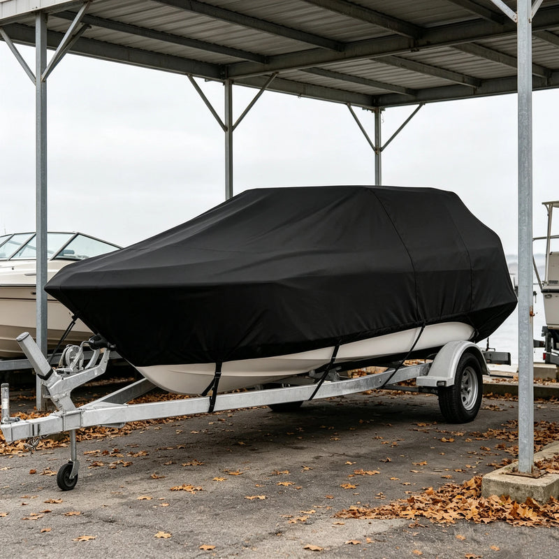 Housse bateau coque en V imperméable anti-UV noire, 4 tailles de 4,2 à 7 m