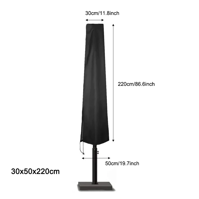 Housse de parasol droit ou déporté Oxford 210D noire, 17 tailles de 140 à 280 cm