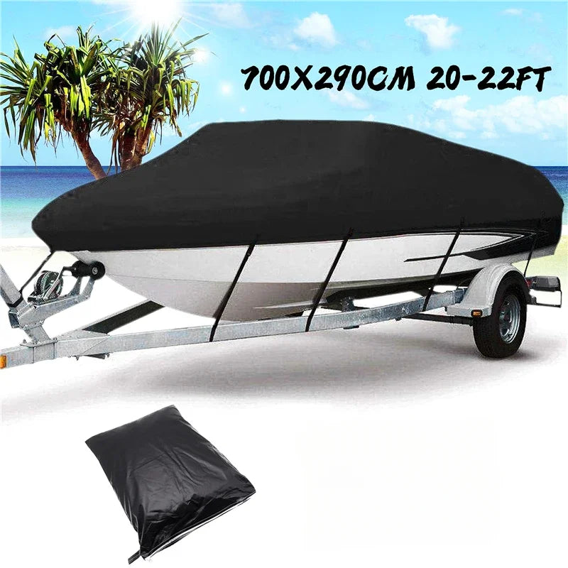 Housse bateau remorquable imperméable anti-UV polyester 210D noir, 4 tailles de 4,2 à 7 m