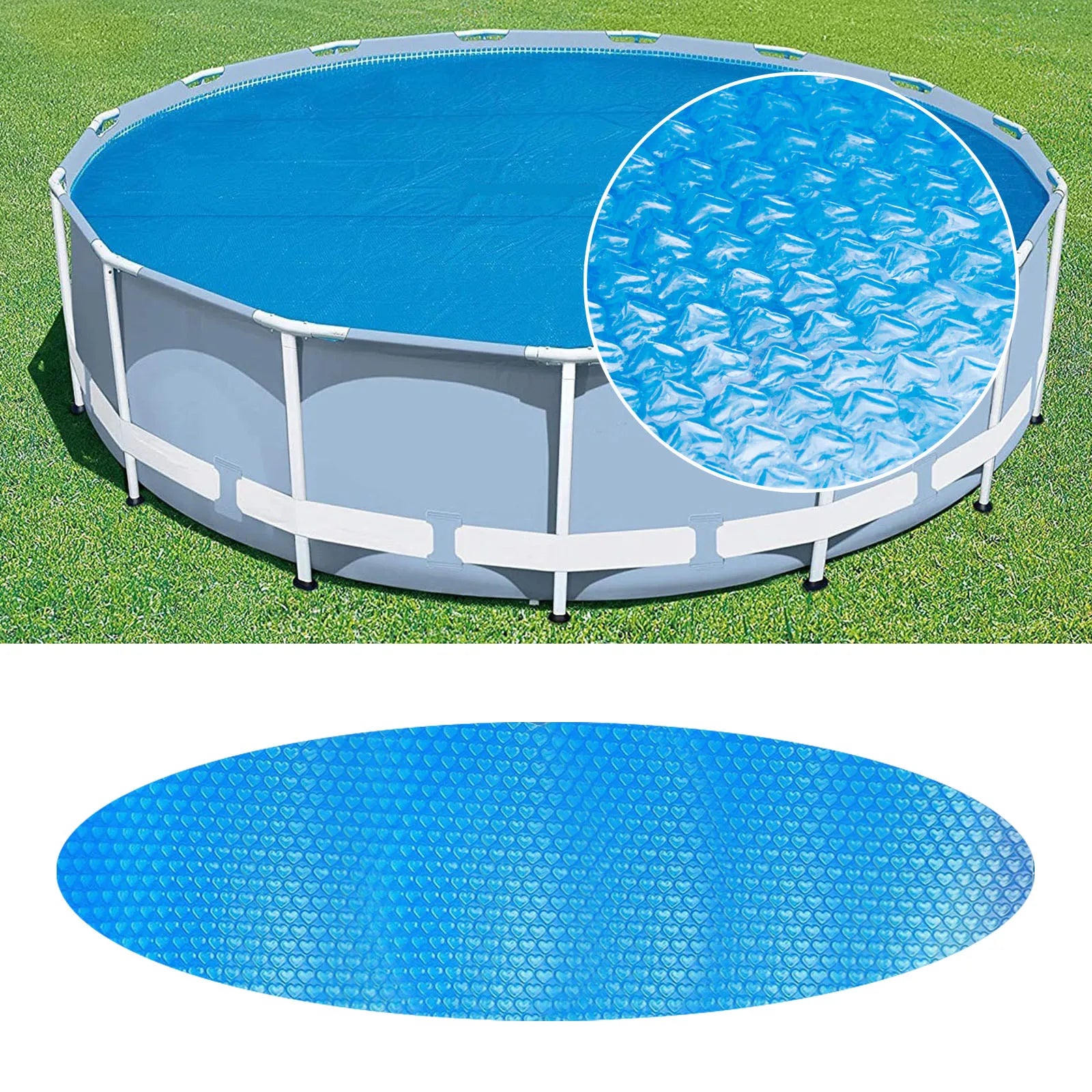 Bâche à bulles piscine ronde 240 ou 300 cm en film PE isolant anti-poussière