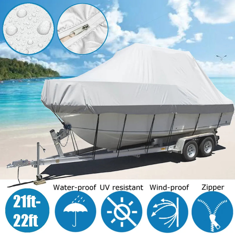 Housse de bateau 600D imperméable anti-UV avec fermeture éclair, gris argent, 6,1 ou 6,7 m