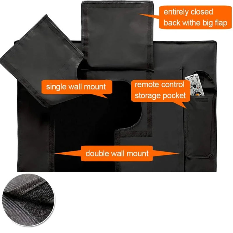 Housse TV extérieure polyester à fermeture scratch, gris, beige ou noir, de 22 à 75 pouces