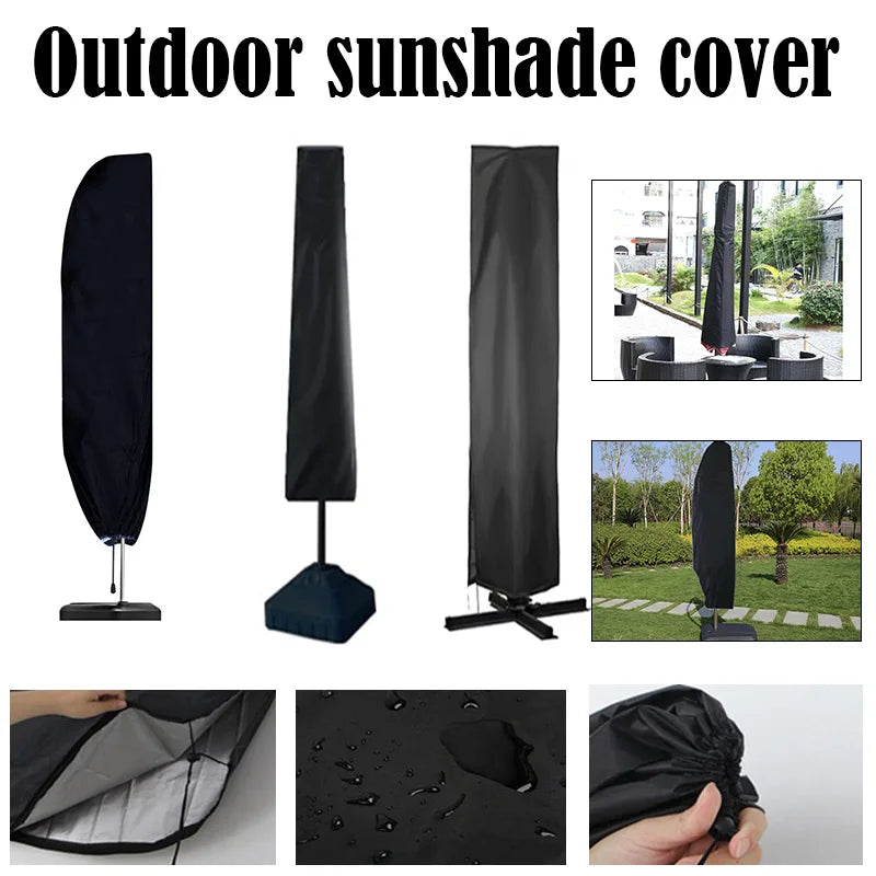 Housse de parasol droit ou déporté Oxford 210D noire, 17 tailles de 140 à 280 cm