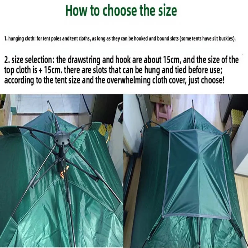 Bâche de tente de camping carrée imperméable avec 4 crochets, de 56 à 148 cm, vert ou beige