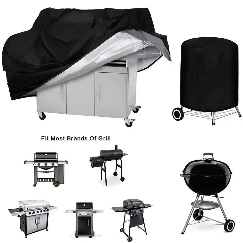 Housse de barbecue étanche en Oxford polyester 210D enduit argent, 7 tailles, noir