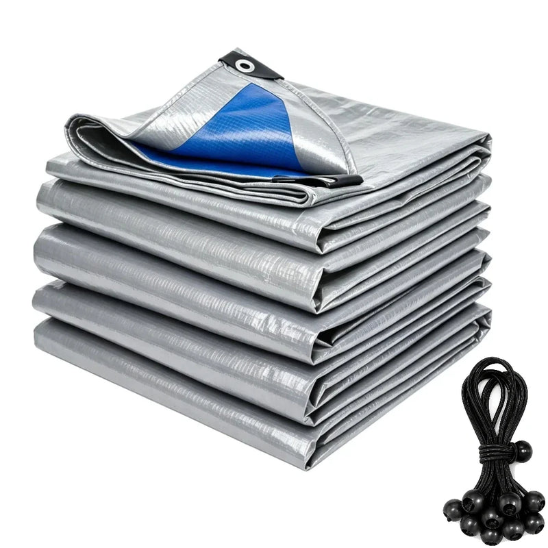 Bâche étanche anti-UV avec œillets, bleue ou verte, sandows à boule en option, de 2 x 3 à 4 x 5 m
