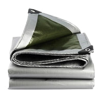 Bâche étanche argent et vert à œillets renforcés, de 2 x 4 m à 5 x 6 m