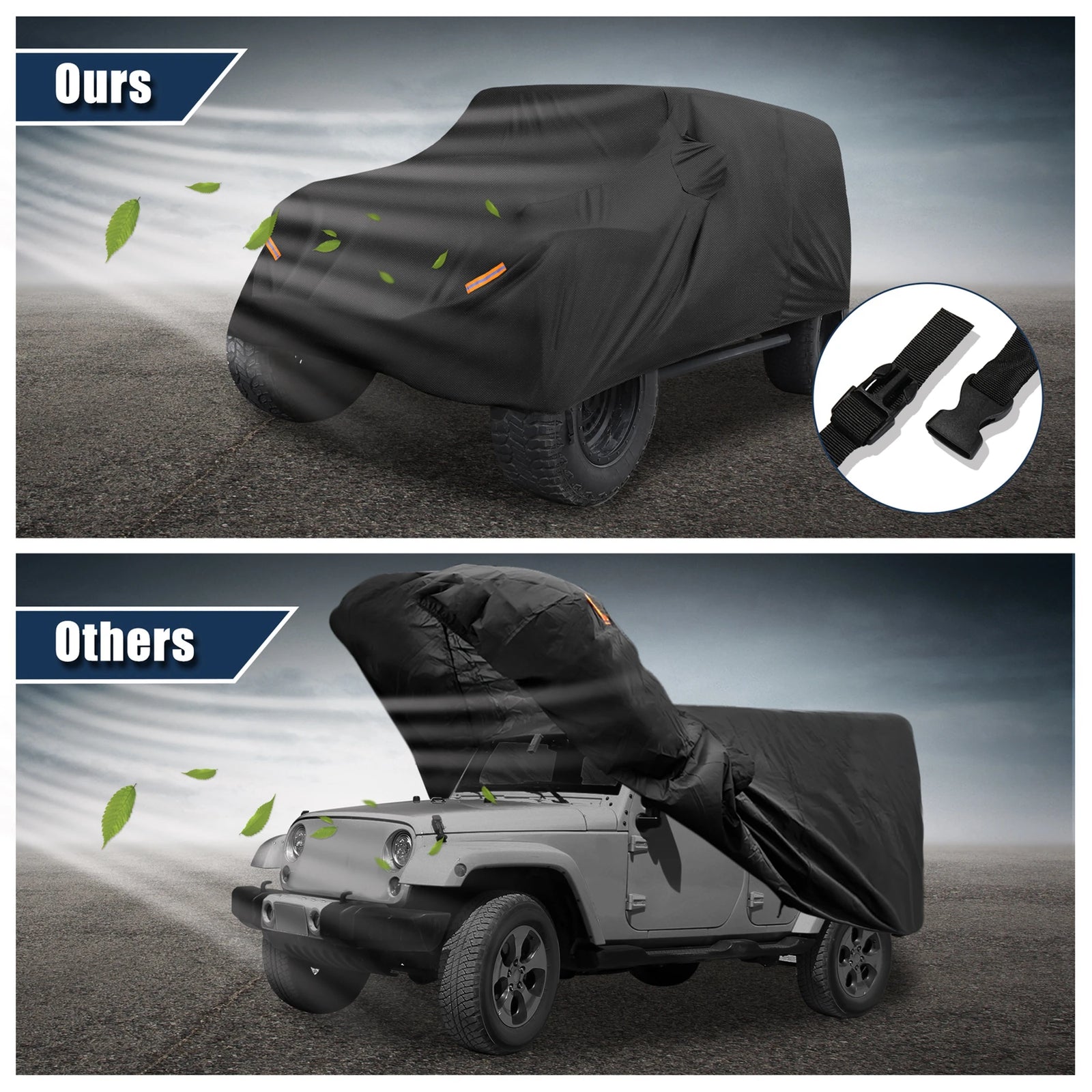 Housse voiture pour Jeep Wrangler 4 portes JK et JL 2007-2021, Oxford 210D noir