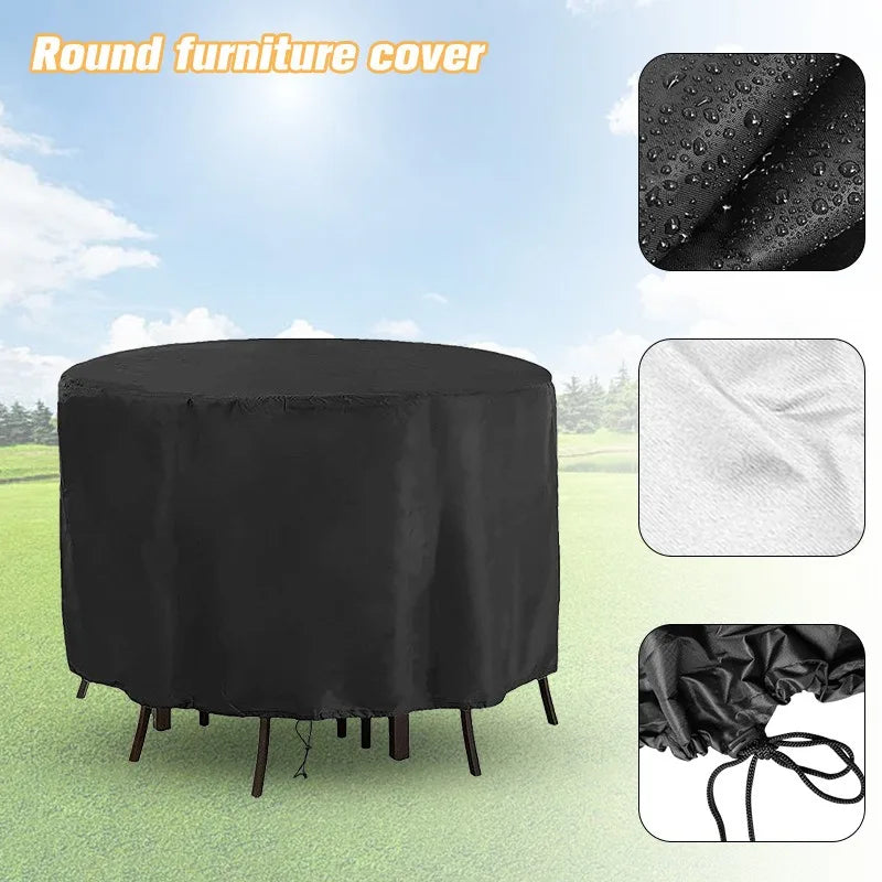 Housse ronde pour table de jardin, Oxford imperméable noir, 17 diamètres de 120 à 325 cm