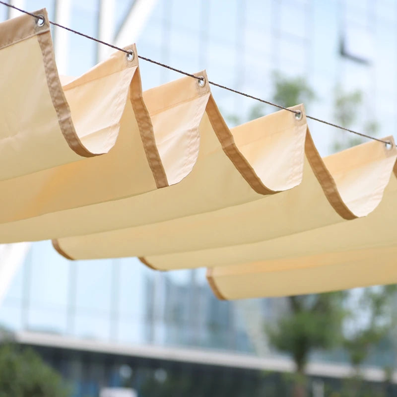 Voile d'ombrage ondulé rétractable imperméable en polyester 300D pour pergola