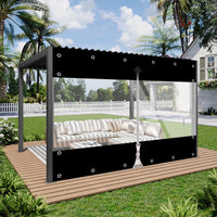 Bâche terrasse PVC à fenêtre transparente et fermeture éclair, noir ou gris, 3 tailles