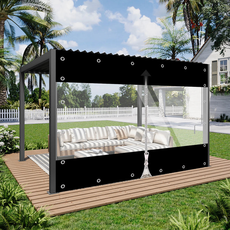Bâche terrasse PVC à fenêtre transparente et fermeture éclair, noir ou gris, 3 tailles