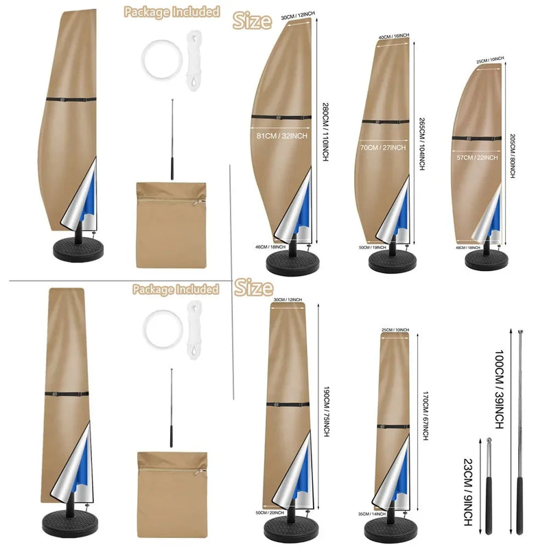 Housse parasol droit ou déporté Oxford 210D imperméable avec tige, 4 coloris, 170 à 280 cm