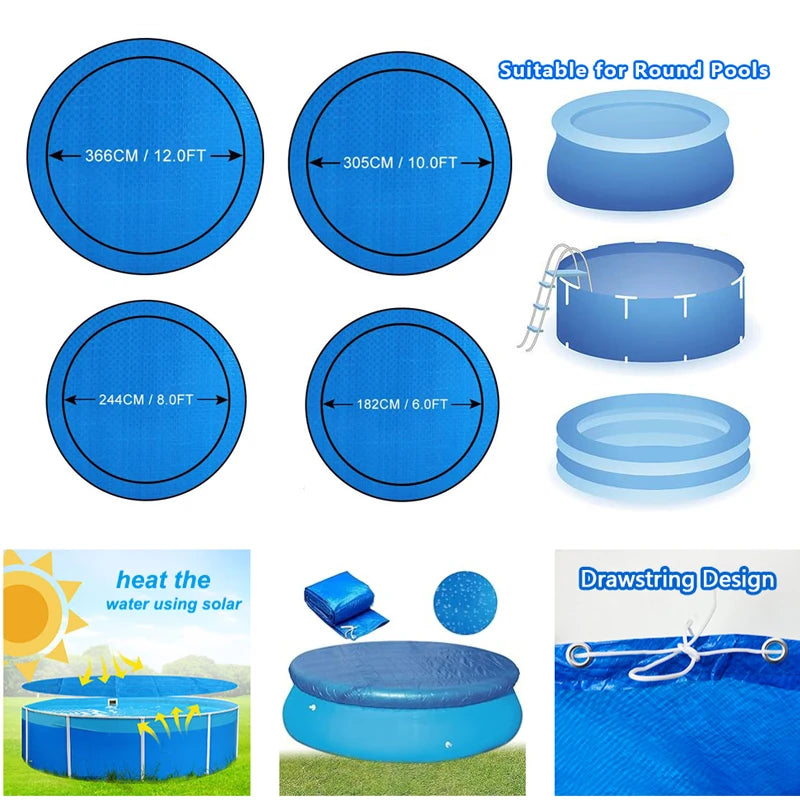 Bâche de piscine ronde hors sol à cordon de serrage, polyéthylène, de 183 à 366 cm