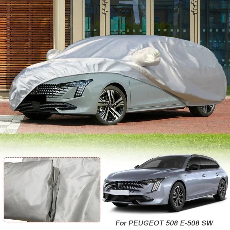 Housse voiture pour Peugeot 208, 308, 508 et 3008 en taffetas polyester argenté anti-UV