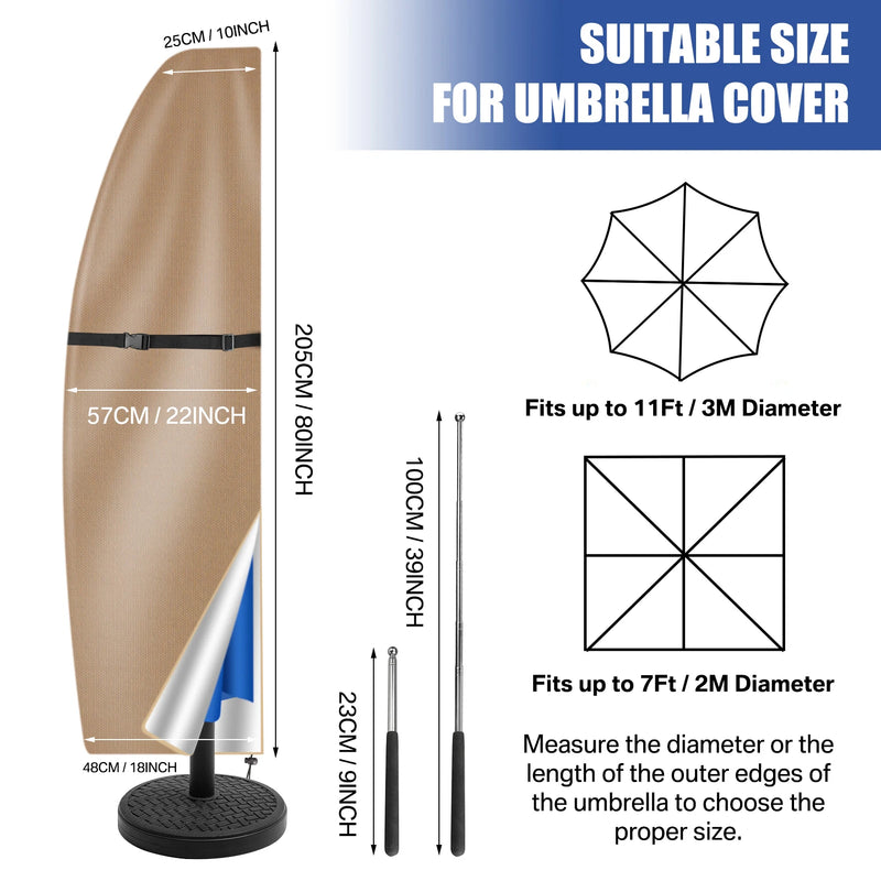 Housse parasol déporté forme banane ou droite avec perche télescopique et pochette, Oxford imperméable