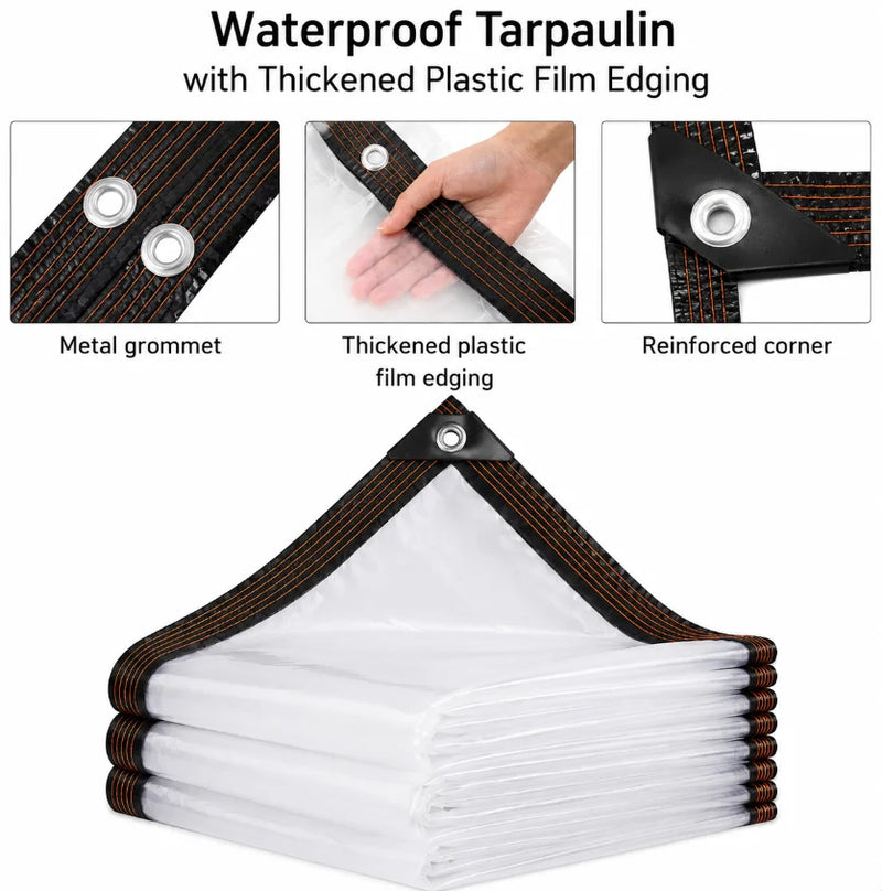Bâche transparente épaisse avec œillets, corde et 4 mousquetons pour enclos de patio, de 2 x 2 à 4 x 4 m