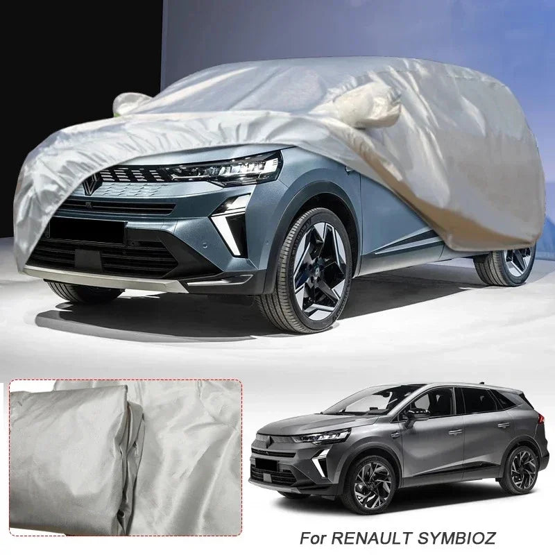 Housse voiture pour Renault Symbioz, taffetas de polyester argenté anti-UV avec sac de rangement