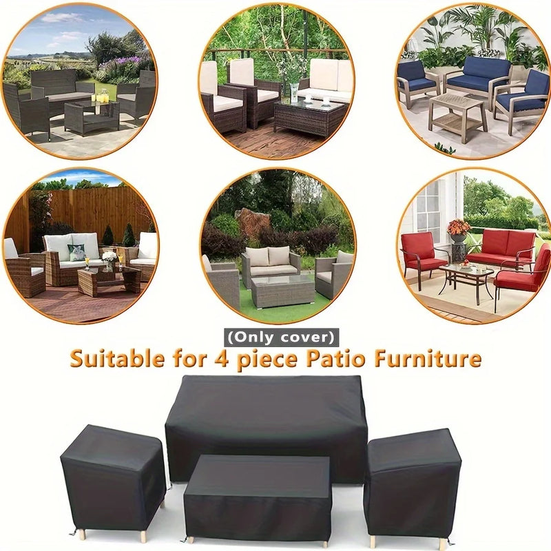 Lot de 4 housses de salon de jardin imperméables en polyester 210D, noires, avec cordon de serrage
