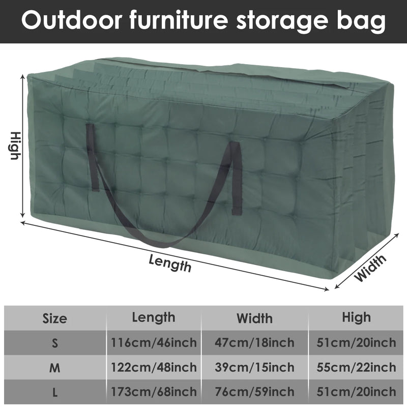 Sac de rangement pour coussins de jardin en Oxford 210D, gris, vert ou noir, 3 tailles