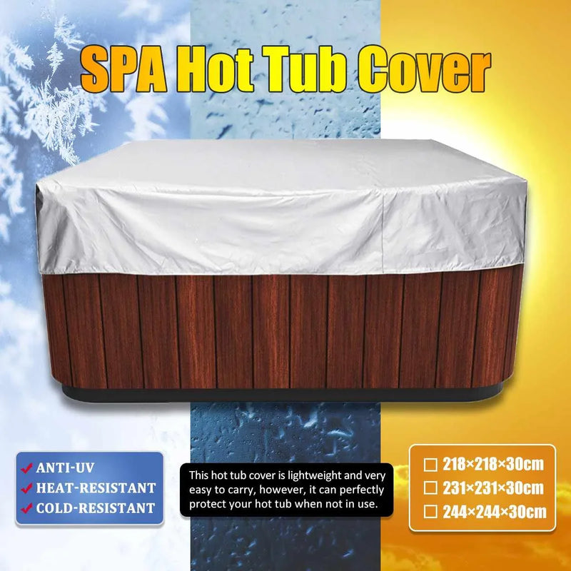 Housse spa carré universelle imperméable anti-UV en polyester, argent ou noire, 7 tailles