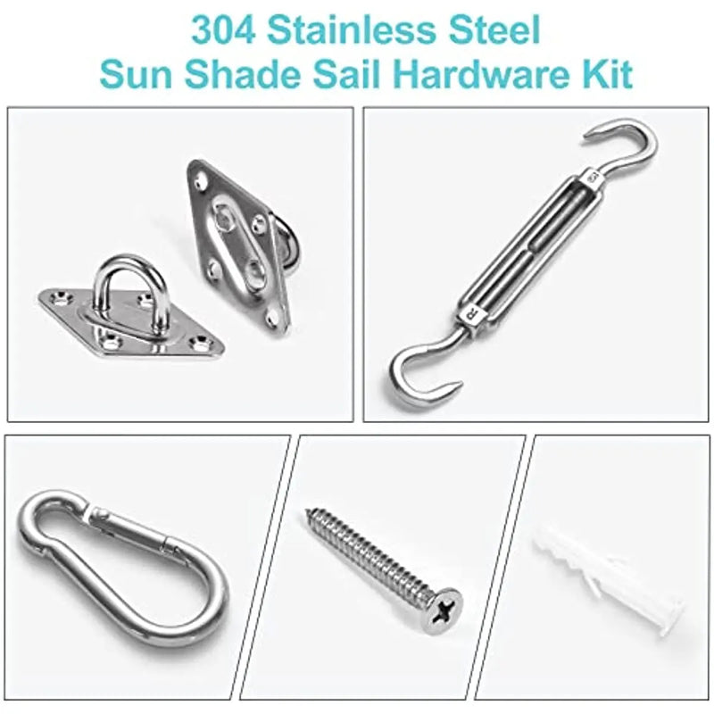 Kit de fixation voile d'ombrage inox 8 pièces avec tendeurs, œillets et mousquetons