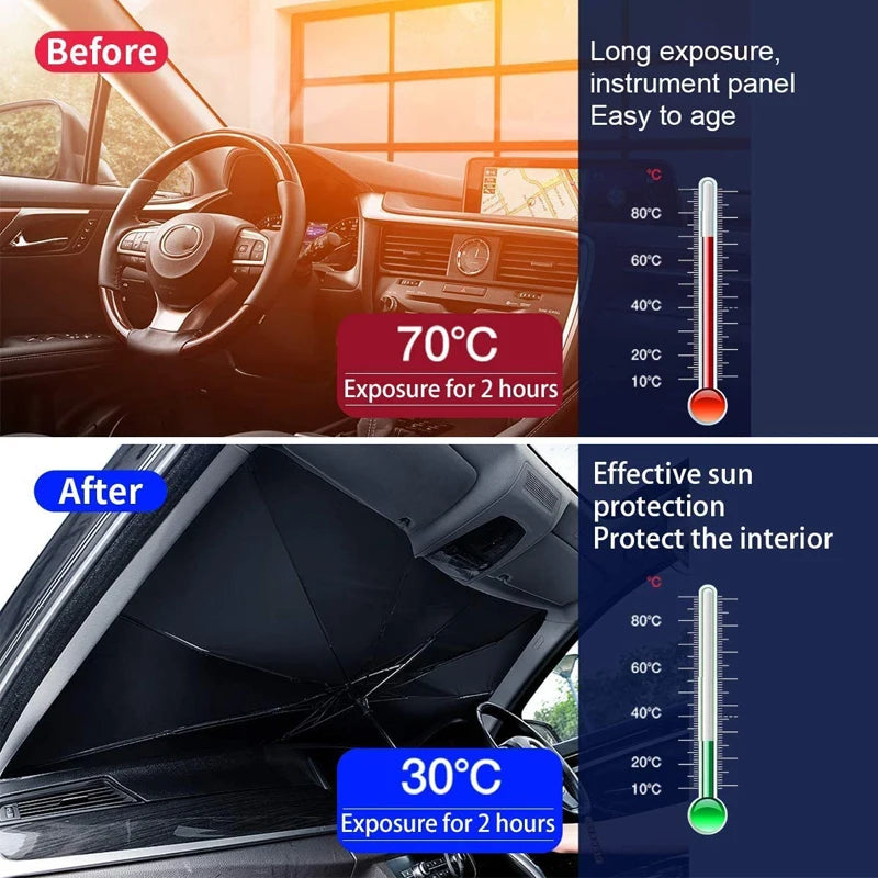Pare-soleil parapluie pliable pour pare-brise, poignée rotative 360°, 120 x 65 ou 140 x 79 cm