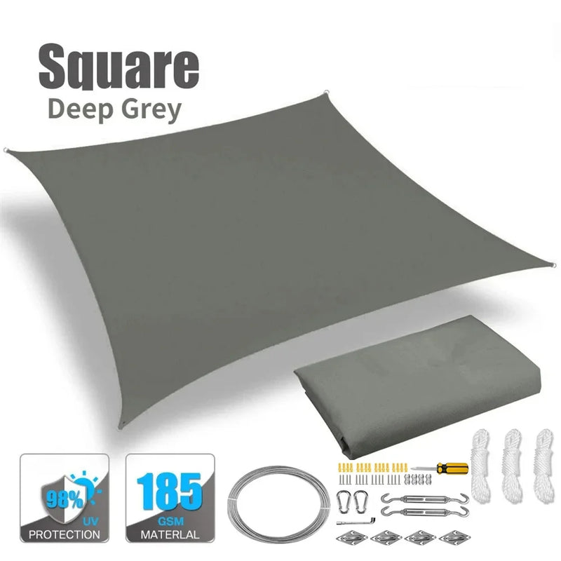 Voile d'ombrage carrée anti-UV en polyester 185 g/m², 3 tailles, avec ou sans kit de fixation