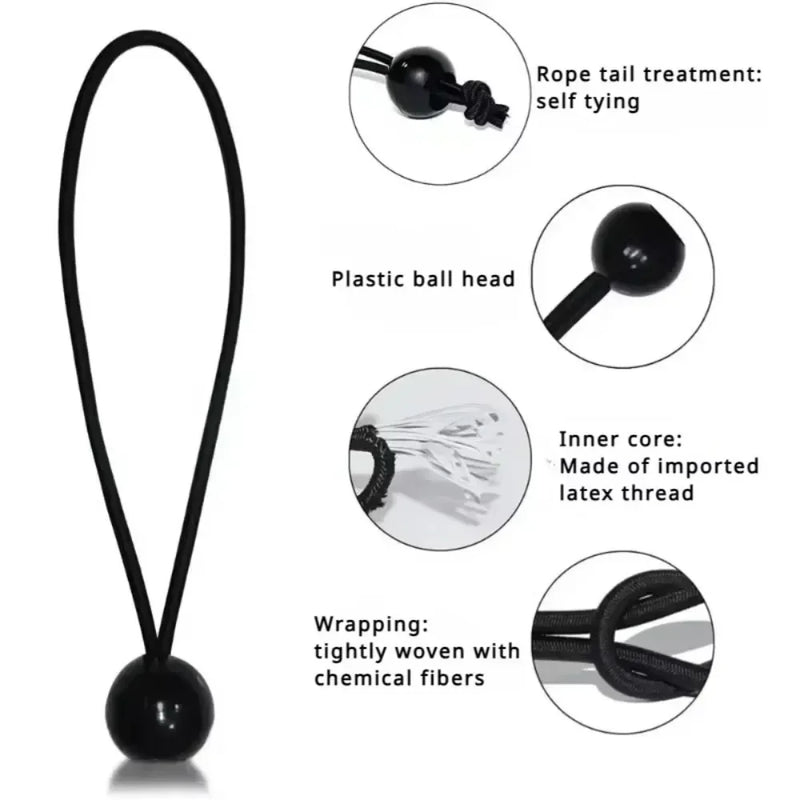 Sandow à boule noir pour bâche et auvent, 10 ou 15 cm, 5 à 50 pièces