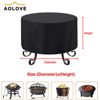 Housse de brasero ronde imperméable anti-UV noire, 21 dimensions de 38 à 204 cm