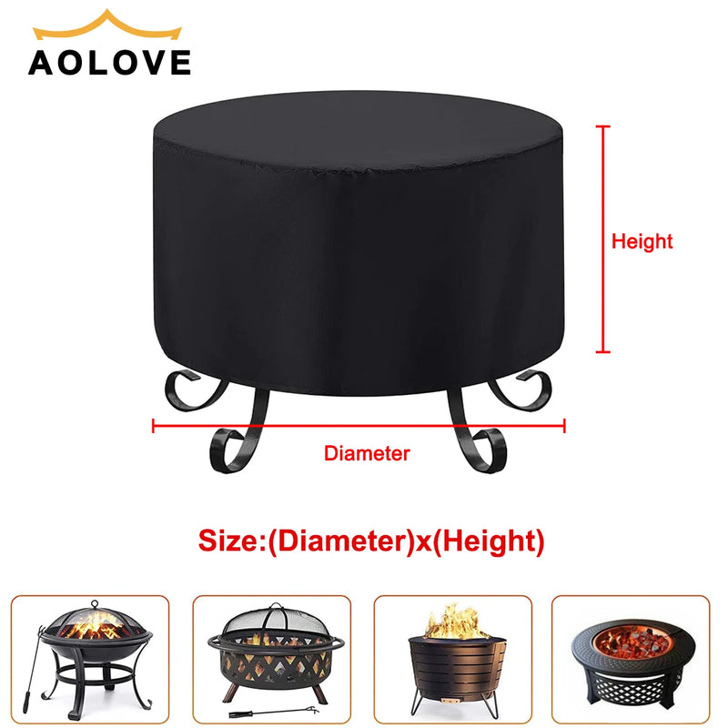 Housse de brasero ronde imperméable anti-UV noire, 21 dimensions de 38 à 204 cm