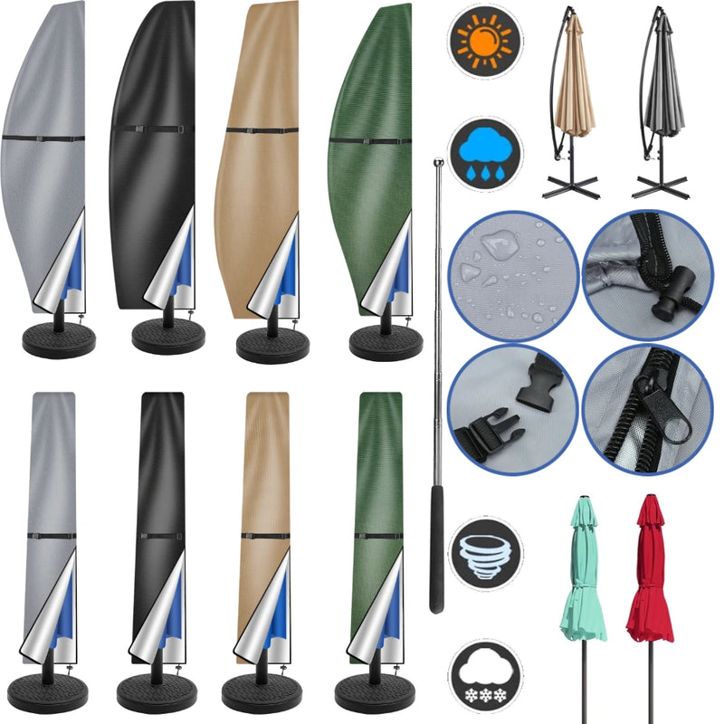 Housse parasol déporté imperméable et coupe-vent en Oxford 210D, droite ou banane, 4 coloris