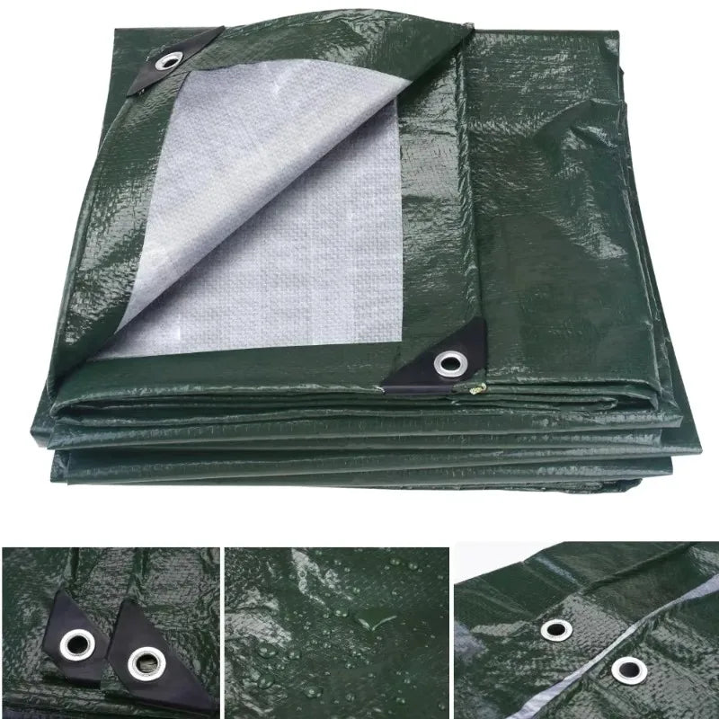 Bâche étanche avec œillets en polyéthylène dense vert et gris, 2 x 3 m